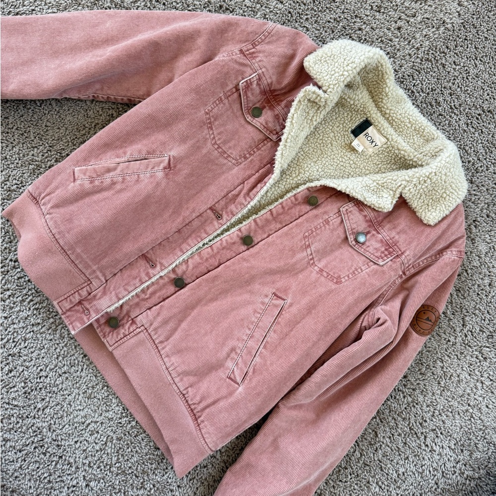 Roxy Dusty Pink Corduroy Sherpa-Trim Jacket